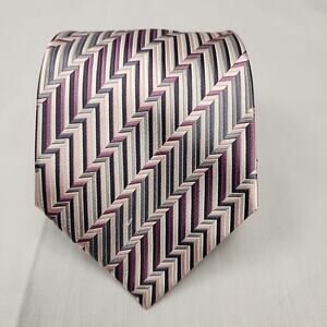 100% Silk Tie Van Heusen Pink Purple Gray Silver Cream Preppy Business Formal